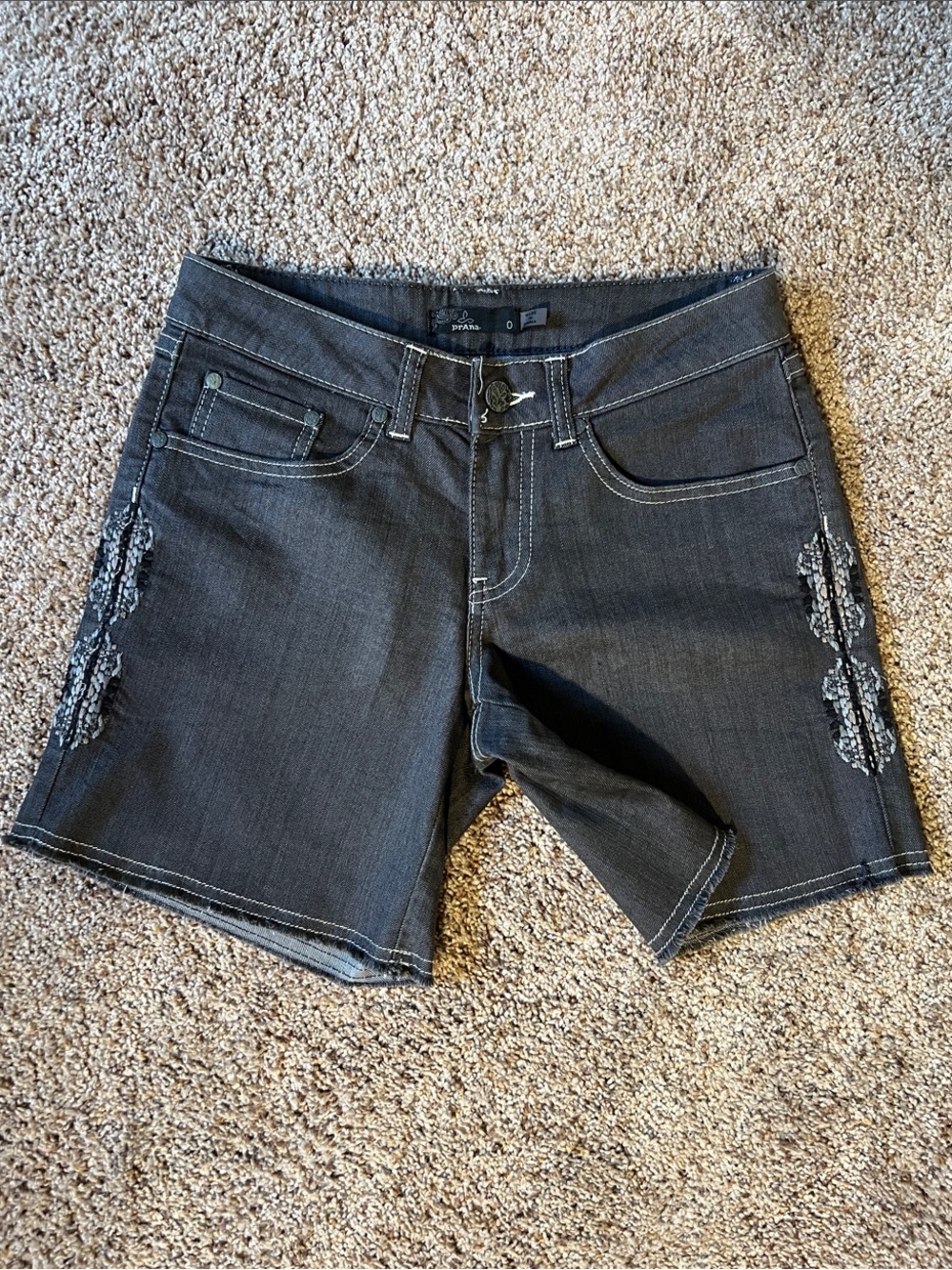 Women’s Charcoal Grey Denim Shorts with Side Embroidery